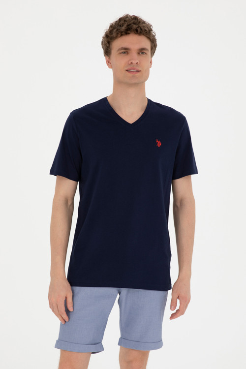 Erkek Regular Fit V Yaka Lacivert Basic Tişört50279617-VR033