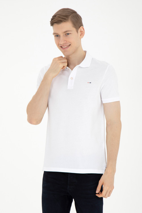 Erkek Slim Fit Polo Yaka Beyaz Basic Tişört50286724-VR013