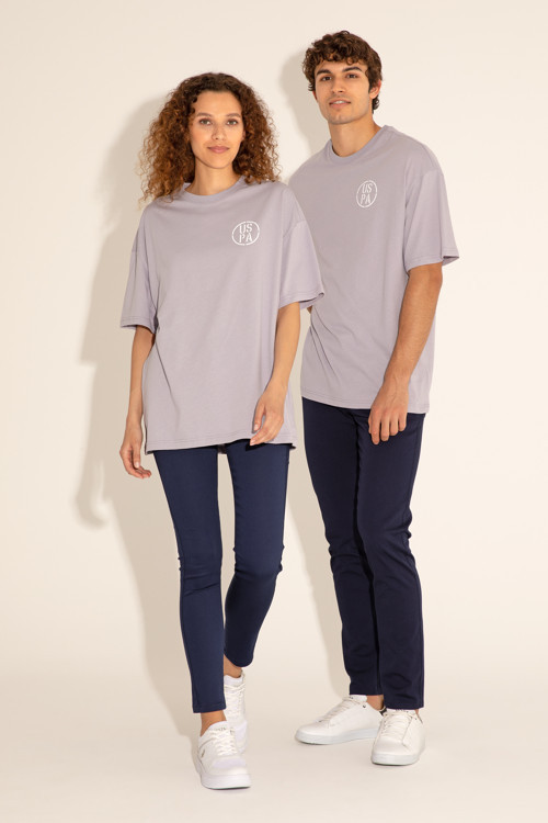 Erkek Oversize Fit Bisiklet Yaka Gri Tişört50289283-VR024