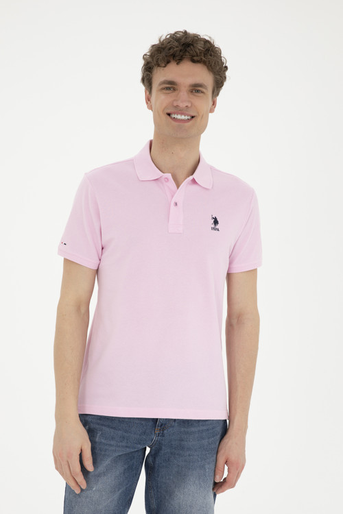 Erkek Slim Fit Polo Yaka Pembe Basic Tişört50289344-VR041