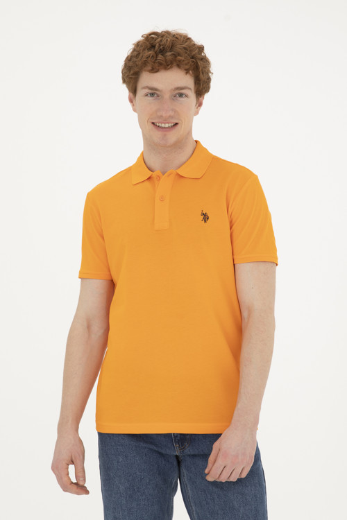 Erkek Slim Fit Polo Yaka Turuncu Basic Tişört50279573-VR051