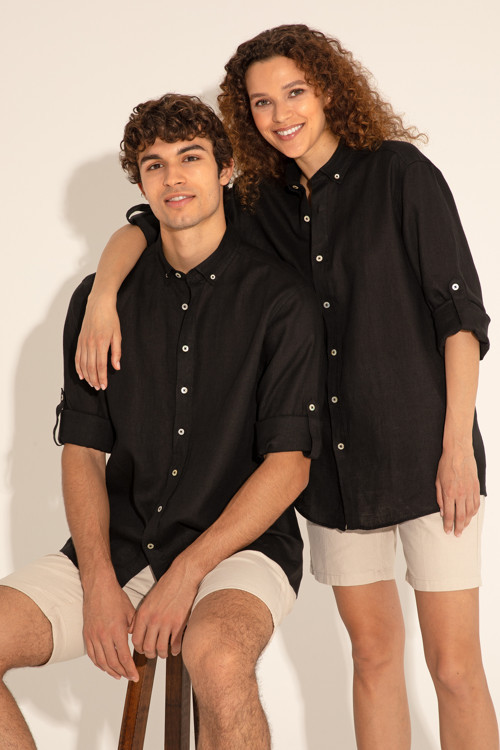 Siyah Unisex Keten Gömlek50284324-VR046