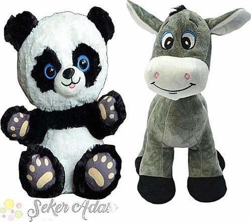 Kaliteli Peluş Panda Ayı Ve Peluş Eşek Oyun Ve Uyku Arkadaşı