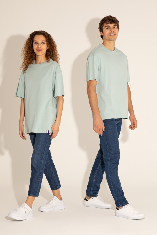 Erkek Comfort Fit Bisiklet Yaka Su Yeşili Tişört50294216-VR048