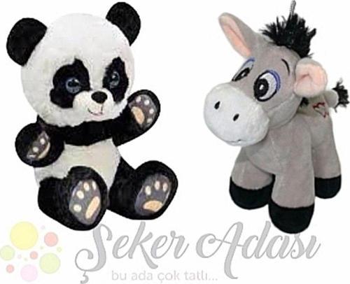 Küçük Peluş Panda-Eşek 15 Cm İkili Peluş Oyuncak