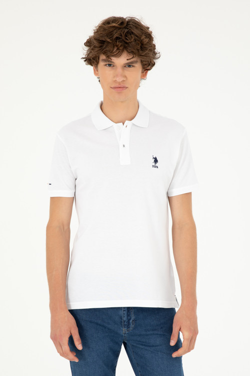 Erkek Slim Fit Polo Yaka Beyaz Basic Tişört50279613-VR013