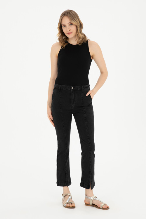 Kadın Siyah Skinny Flare Cropped Fit Jean Pantolon50282739-DN0027