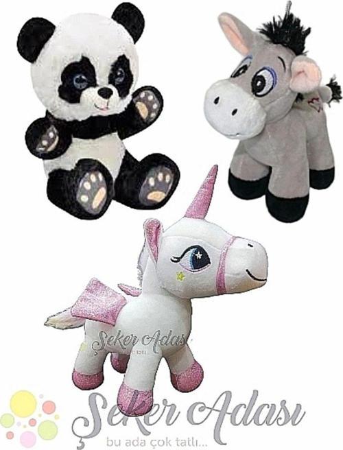 Küçük Peluş Panda-Eşek-Unicorn Pony At 15 Cm Üçlü Peluş Oyuncak