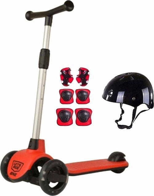 Let's Ride Kaliteli Kırmızı 3 Teker Işıklı Scooter ve Kask- Dizlik- Dirseklik Set