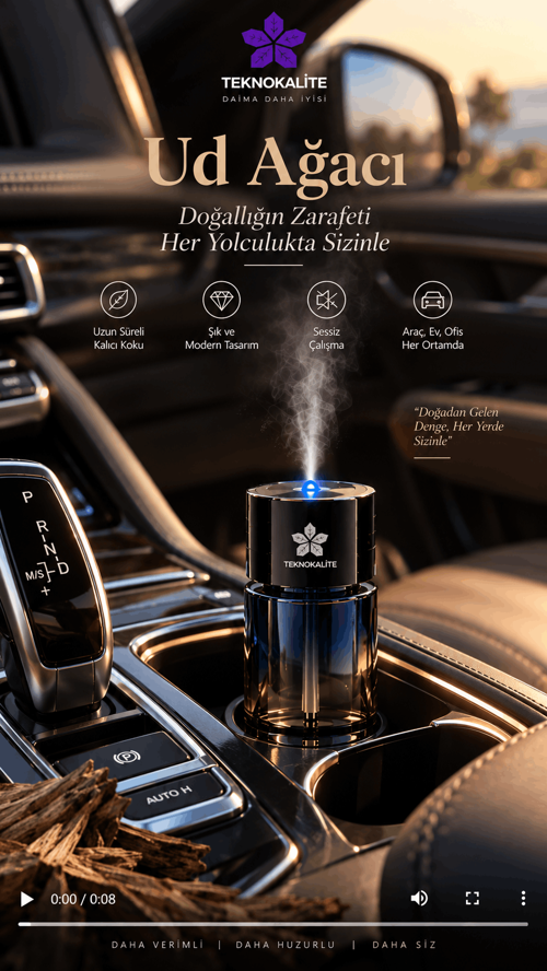 AirMist D5 Ultrasonik Aroma Difüzörü Od Ağacı – Akıllı Elektronik Koku Makinesi, Araç Ev Ofis İçin TEKNOKALİTE