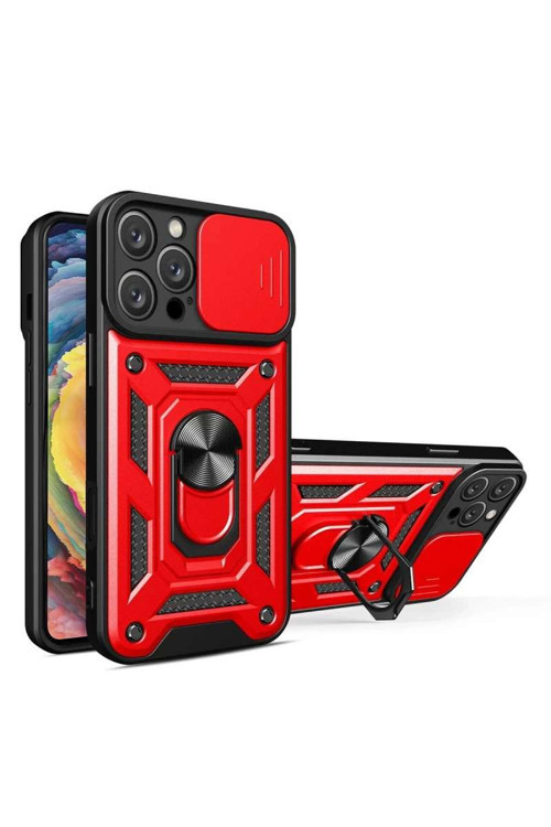 iPhone 16 Pro Kılıf Pars Lens Yüzüklü Silikon - Kırmızı