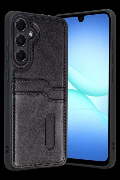 Galaxy A17 5G Sara Kartvizitli Deri Kılıf - Siyah