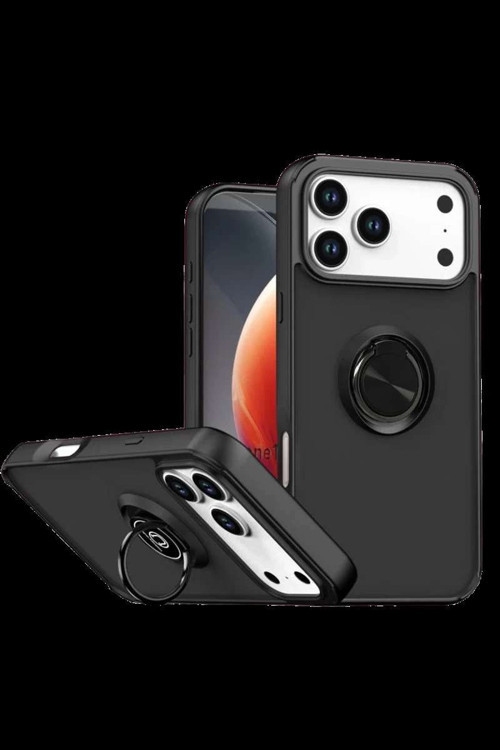 iPhone 17 Pro Max Montreal Yüzüklü Silikon Kapak - Siyah