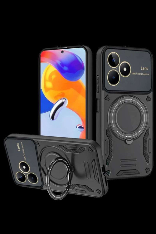 Realme C53 Kılıf Joy Lens Standlı Kapak - Siyah