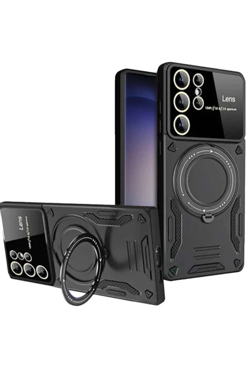 Galaxy S25 Ultra Kılıf Joy Lens Standlı Kapak - Siyah