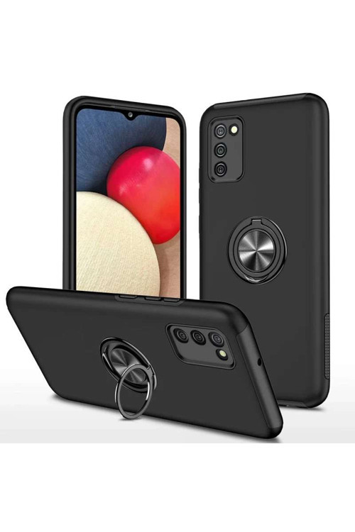 Galaxy A02S Kılıf Elit Yüzüklü Kapak - Siyah
