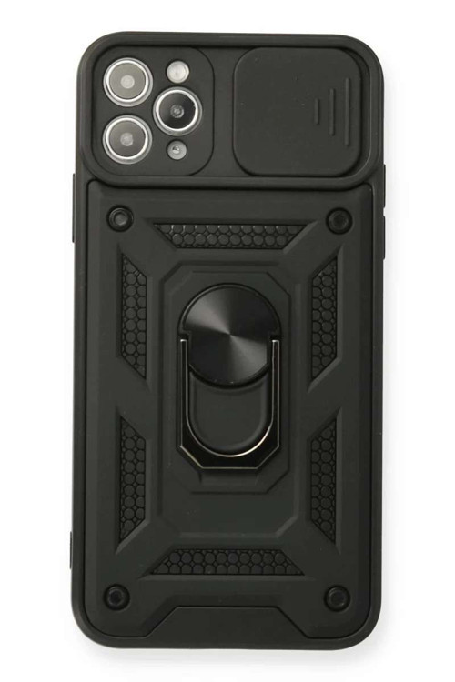 iPhone 11 Pro Max Kılıf Pars Lens Yüzüklü Silikon - Siyah