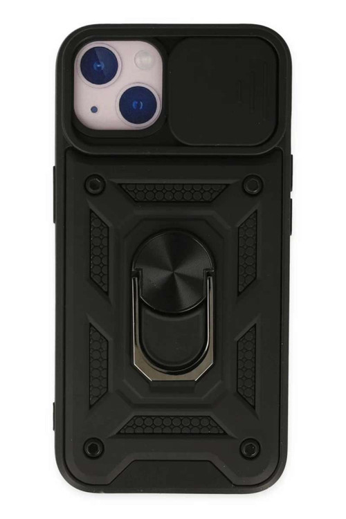 iPhone 14 Kılıf Pars Lens Yüzüklü Silikon - Siyah