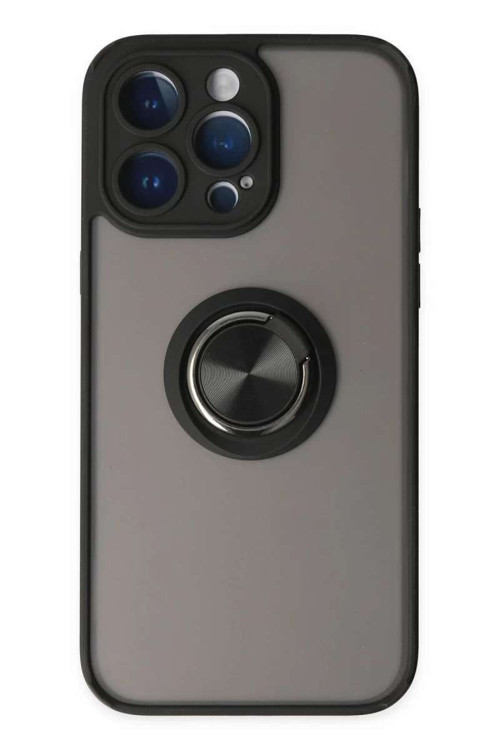 iPhone 14 Pro Kılıf Montreal Yüzüklü Silikon Kapak - Siyah
