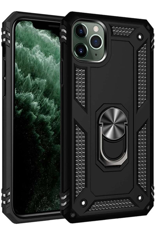 iPhone 11 Pro Max Kılıf Sofya Yüzüklü Silikon Kapak - Siyah