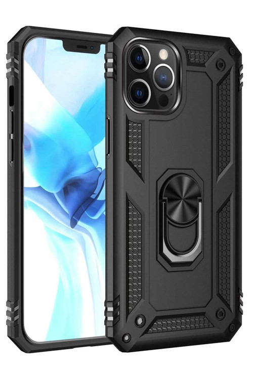 iPhone 12 Pro Max Kılıf Sofya Yüzüklü Silikon Kapak - Siyah