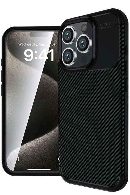 iPhone 16 Pro Max Kılıf Auto Focus Karbon Kapak - Siyah