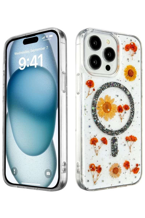 iPhone 14 Pro Kılıf Daisy Simli Magsafe Kapak - Siyah