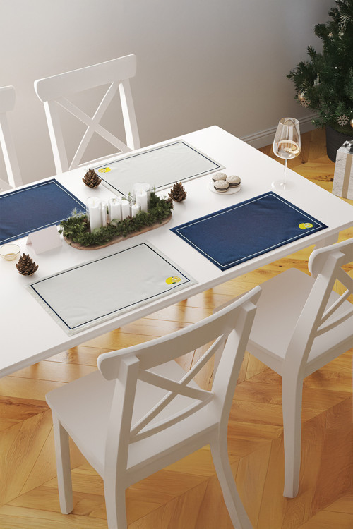 Limora Nakışlı Minimal Limon Çerçeveli 1 Adet Amerikan Servis 45x35 cm - Lacivert