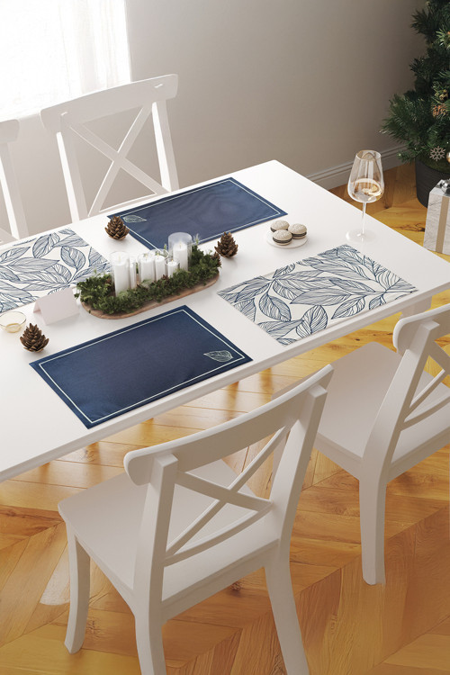 Vireo Yaprak Desen 1 Adet Amerikan Servis - Mavi/Beyaz 45x35