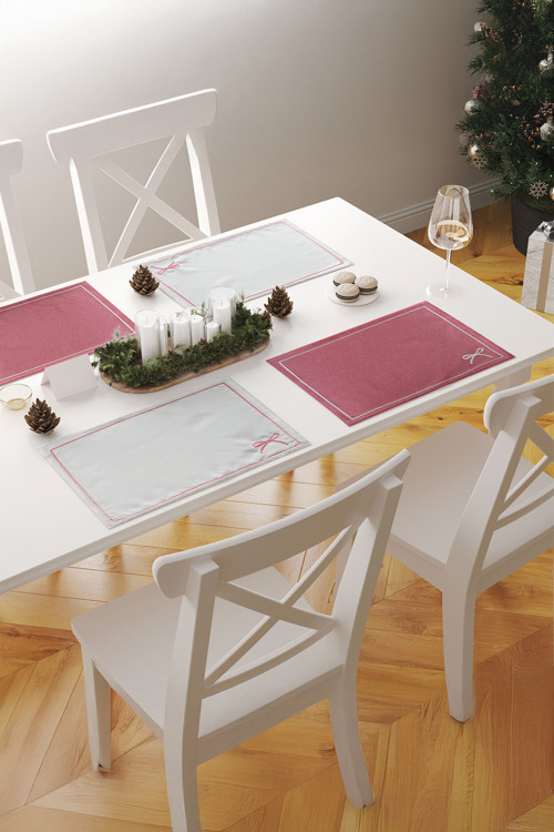 Fiyonk Nakışlı Minimal Detaylı Çerçeveli 1 Adet Amerikan Servis 45x35 cm - Beyaz