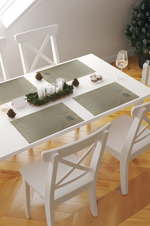 Verda Nakışlı Cepli Minimal Yaprak Desenli 1 Adet Amerikan Servis 45x35 cm -Yeşil