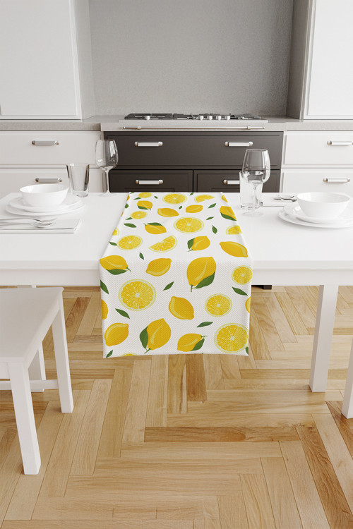 Limora Yeşil Yaprağında Limon Desenli Runner – Sarı/Yeşil/Beyaz 40x140 cm