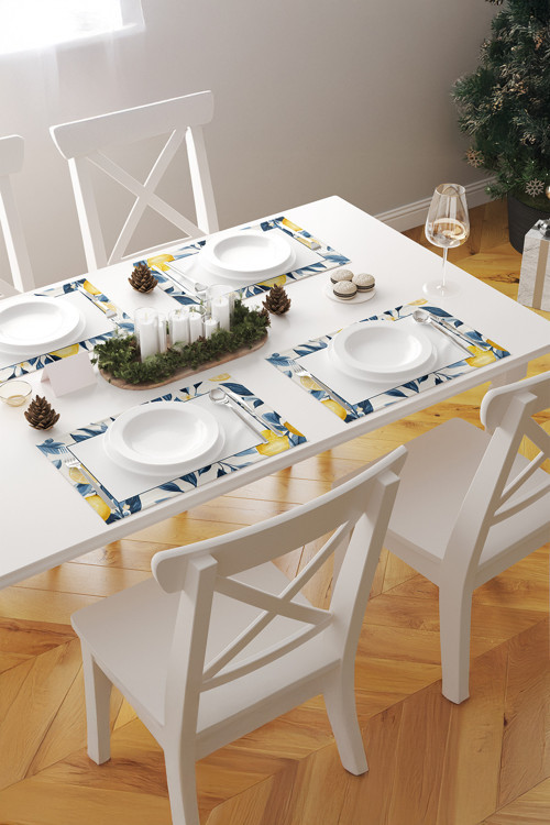 Solim Akdeniz Esintili Limon Desen 1 Adet Amerikan Servis – Sarı/Mavi/Beyaz – 45x35 cm