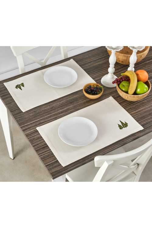 Ağaç Desen Nakışlı Keten Kumaş Placemat Amerikan Servis 30x50