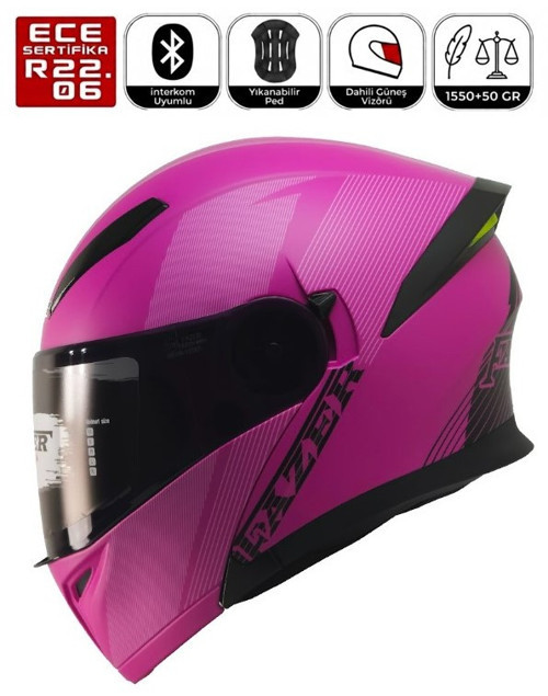 FR-965 Line Women Motosiklet Kaskı Kadın Çene Açılır Güneş Vizörlü Motorcu Kask