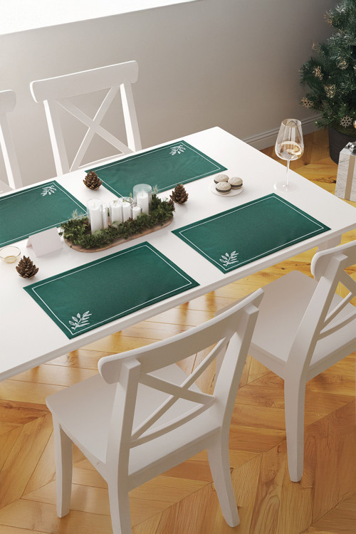 Liva Minimal Nakış Detaylı Çerçeveli 1 Adet Amerikan Servisi 45x35 cm - Yeşil