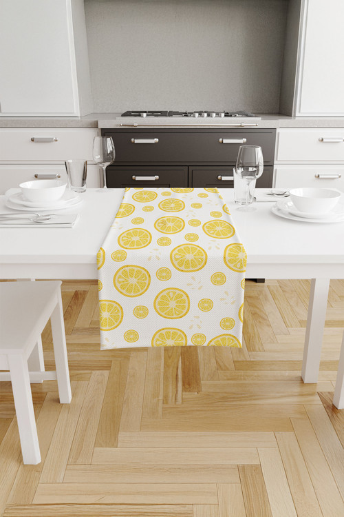 Limora Halka Dilim Limon Desenli Runner - Sarı/Beyaz 40x140 cm