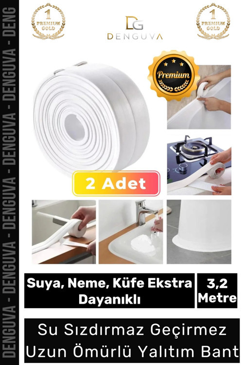 Premium Su Geçirmez Sızdırmaz Dayanıklı Lavabo Pvc Yağ Kenar Küf Önleyici 3.2m 2 Adet İzolasyon Bant