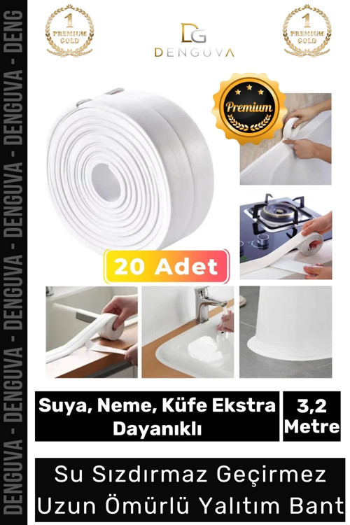 Premium Su Geçirmez Sızdırmaz Dayanıklı Lavabo Pvc Kenar Küf Önleyici 3.2m 20 Adet İzolasyon Bant
