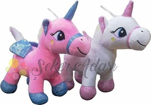 Sevimli 2 Li Kanatlı Boynuzlu Peluş Unicorn Pony At Oyuncak 20 Cm