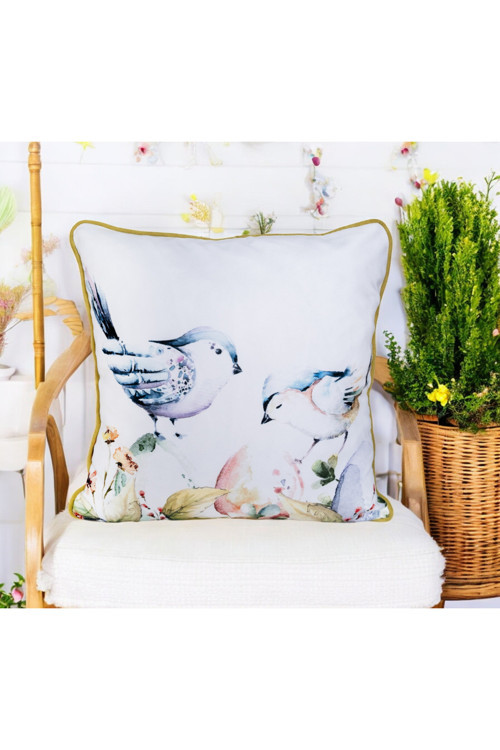 Dijital Baskı Paskalya Temalı Kuş Desen Biyeli Dekoratif Kırlent Kılıfı 45x45