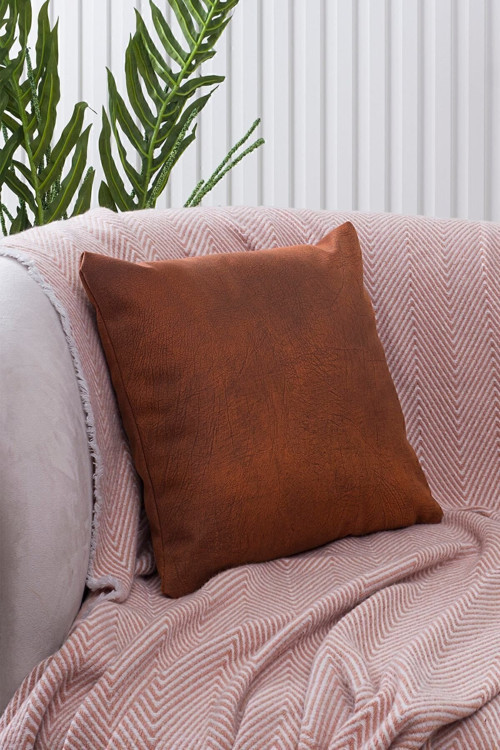 Astra Süet Mermer Damar Desenli Kırlent Kılıfı 43x43 Cm - Kiremit