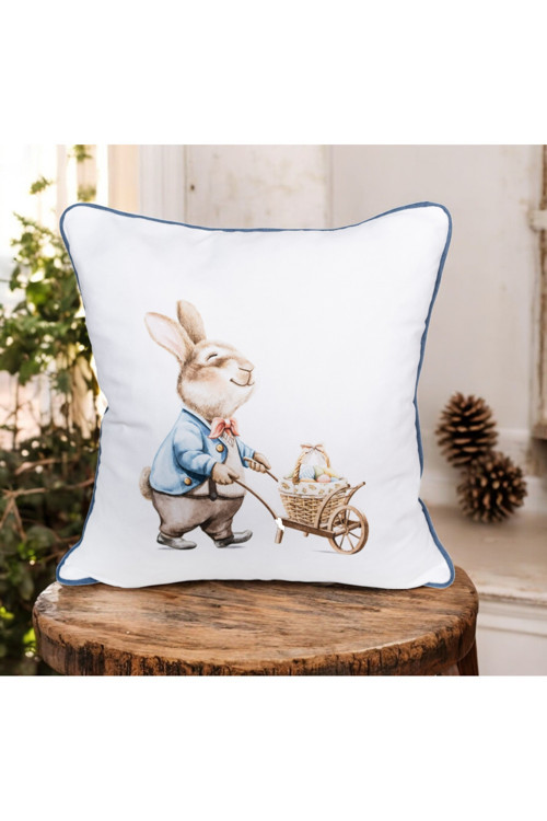 Dijital Baskı Paskalya temalı Tavşan Desen Biyeli Dekoratif Kırlent Kılıfı 45x45