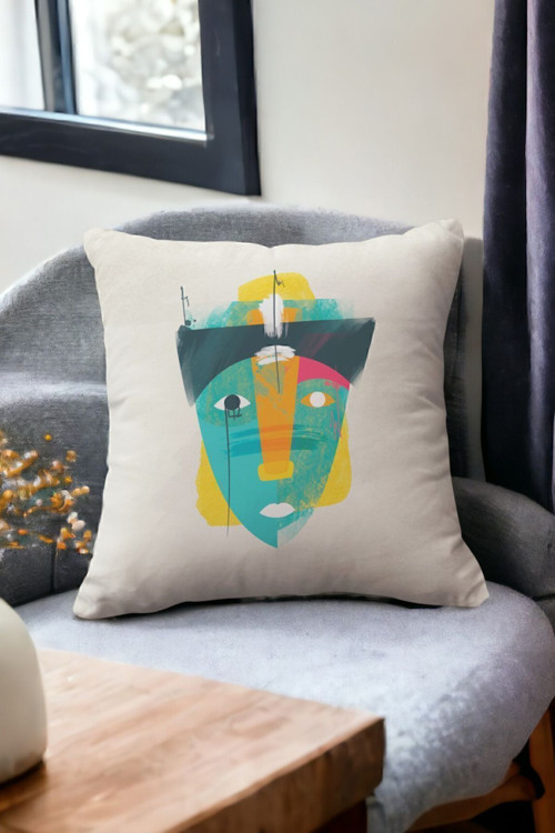 Kadife 43x43 Cm Kırlent Kılıfı Dekoratif Yumuşak Salon Soyut Yüz