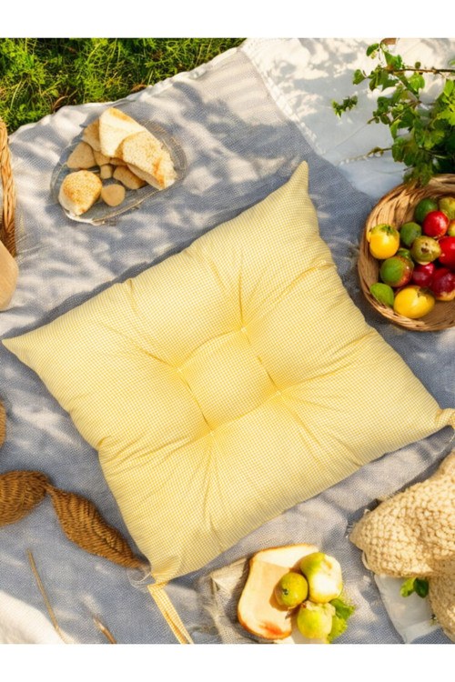 Potcha Pöti Kare Desenli Sandalye Ve Piknik Minderi 40x40 Cm - Soft Sarı