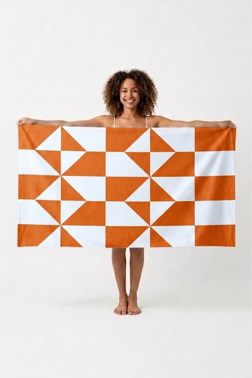 Geometrik Desen Plaj Havlusu - Turuncu - 75X150