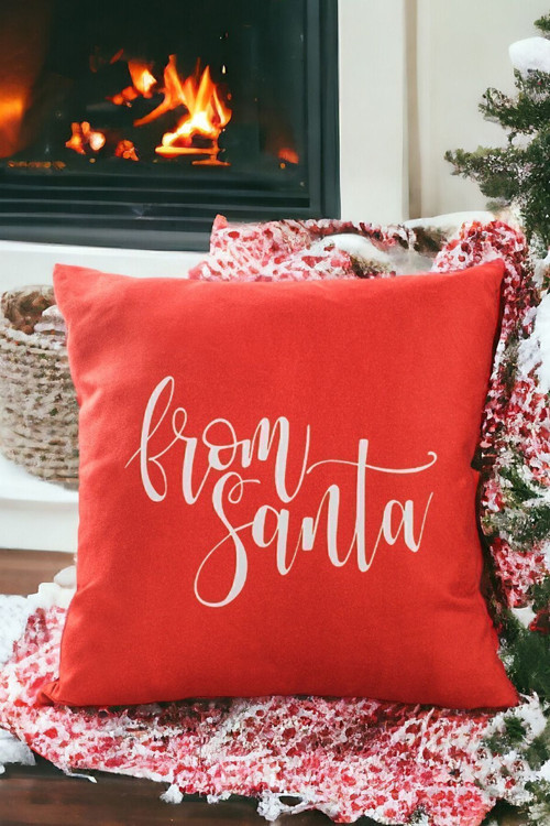 43x43 Yılbaşı Kırlent Kılıfı Kırmızı Beyaz Mutlu Yıllar Noel Baba Yazılı From Santa