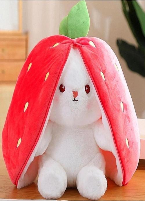 Sevimli Çilek - Havuç Tavşan 28 Cm Özel Tasarım Yumuşacık Kumaş Hediyelik