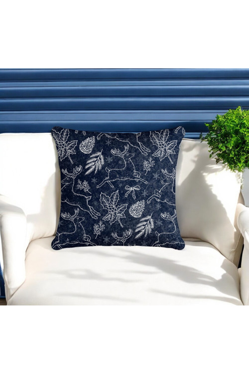 Lacivert Yılbaşı Desen Dijital Baskı Dekoratif Kırlent Kılıfı 43x43
