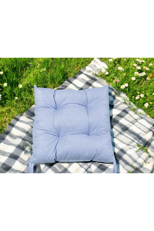 Pöti Kare Desen Mavi Soft Renk Sandalye , Piknik Minderi 40X40